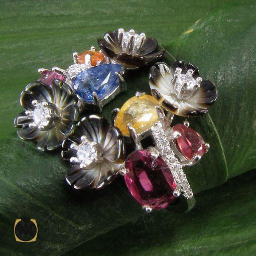 انگشتر یاقوت، صدف، تورمالین و تانزانایت طرح پونه زنانه -کد 2025 - تصویر 4