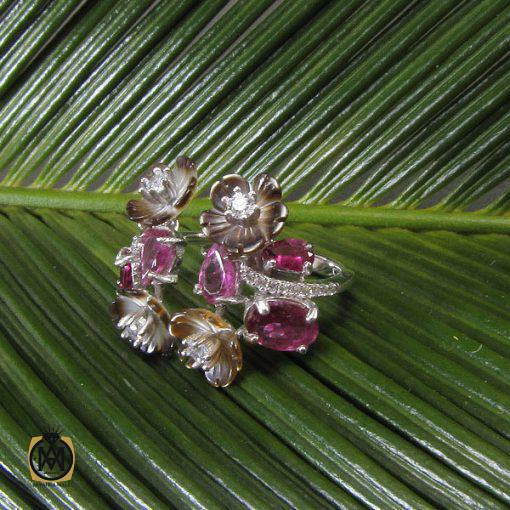 انگشتر تورمالین، صدف و کوارتز طرح نرگس زنانه -کد 2029 - تصویر 4