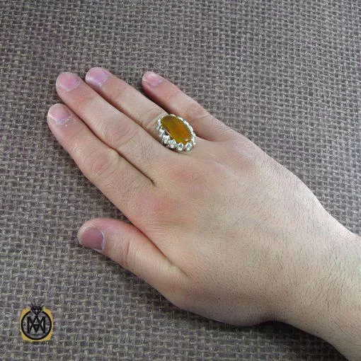 انگشتر کهربا بولونی لهستان مردانه اصل و معدنی - کد 8052 - تصویر 5