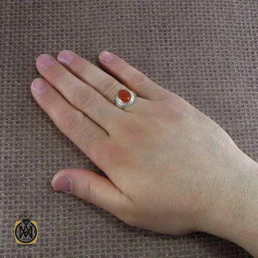 انگشتر عقیق یمن حکاکی شرف الشمس مردانه - کد 8056 - تصویر 5