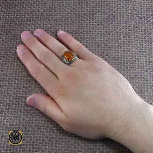 5 انگشتر عقیق یمن حکاکی شرف الشمس مردانه - کد 8061 - تصویر 5