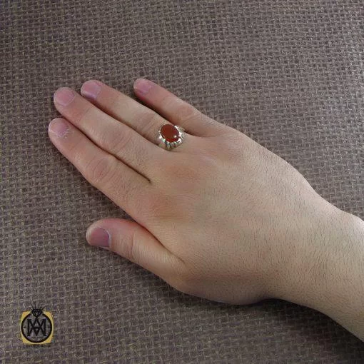انگشتر عقیق یمن حکاکی شرف الشمس مردانه - کد 8064 - تصویر 5
