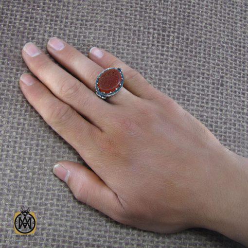 انگشتر عقیق یمن مردانه با حکاکی پنجتن - کد 8076 - تصویر 5