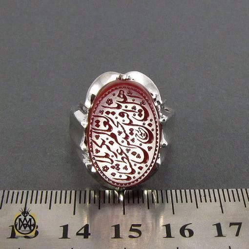 انگشتر عقیق یمن مردانه با حکاکی یا اهل العالم قتل الحسین بکربلا عطشان - کد 8078 - تصویر 4