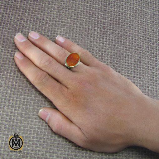 5 انگشتر عقیق یمن مردانه با حکاکی من قنع عز ومن طمع ذل - کد 8079 - تصویر 5