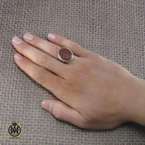 انگشتر عقیق یمن مردانه با حکاکی علی مع الحق والحق مع العلی - کد 8089 - تصویر 5