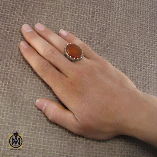 انگشتر عقیق یمن مردانه با حکاکی یا اهل العالم قتل الحسین بکربلا عطشانا - کد 8091 - تصویر 5