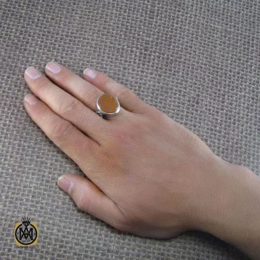 انگشتر عقیق یمن مردانه با حکاکی نصر من الله و فتح قريب - کد 8095 - تصویر 5