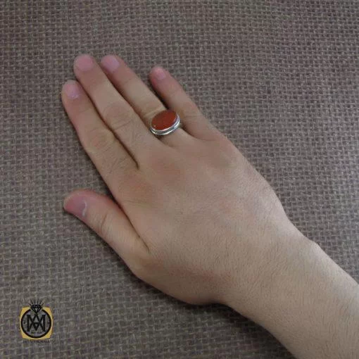 انگشتر عقیق یمن مردانه با حکاکی سلام علی موسی و هارون - کد 8112 - تصویر 5