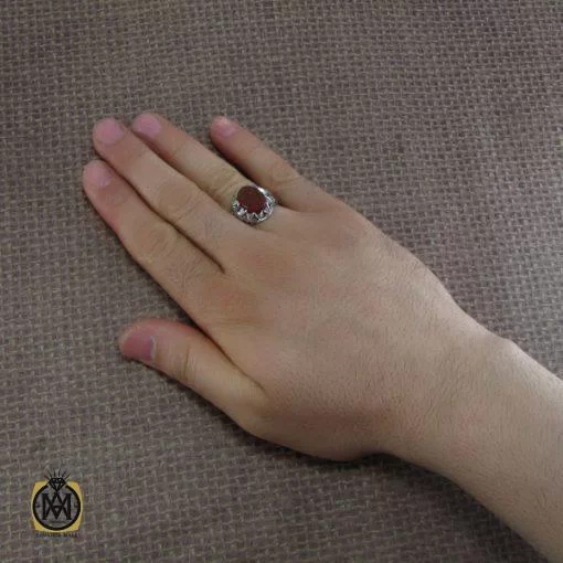 انگشتر عقیق یمن مردانه با حکاکی یا ثار الله - کد 8115 - تصویر 5