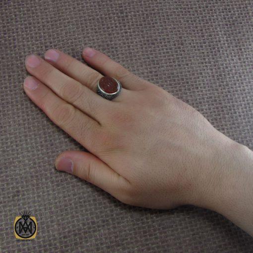 انگشتر عقیق یمن مردانه با حکاکی علی نور قلوب المومنین - کد 8120 - تصویر 5