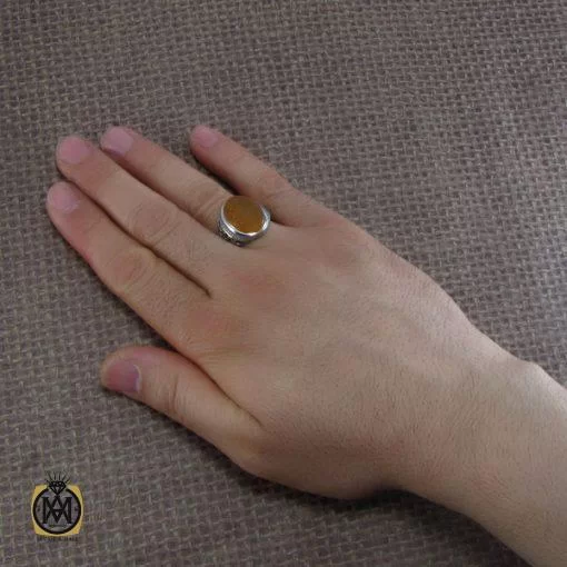 انگشتر عقیق یمن مردانه با حکاکی امان من النار الزوار الحسين (ع) مردانه - کد 8122 - تصویر 5
