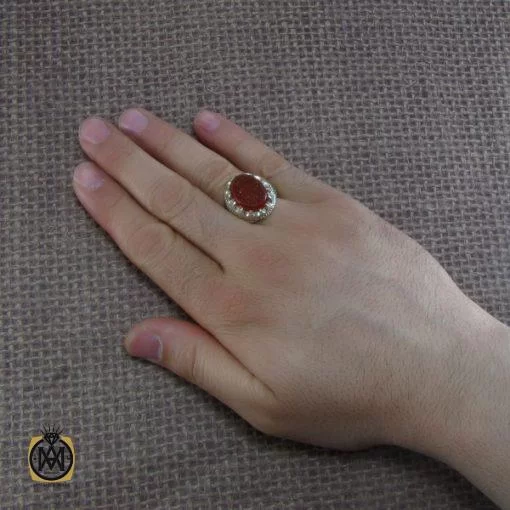 انگشتر عقیق یمن مردانه با حکاکی یا علی ابن الحسین (ع) مردانه - کد 8126 - تصویر 5