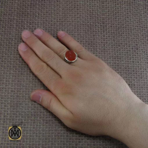 انگشتر عقیق یمن مردانه با حکاکی فزت بحب الحسین - کد 8131 - تصویر 5