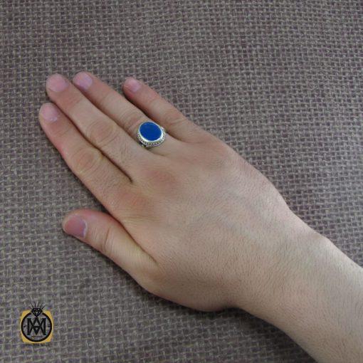 انگشتر عقیق آبی مردانه - کد 8136 - تصویر 5