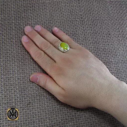 انگشتر عقیق زرد مردانه با حکاکی شرف الشمس - کد 8141 - تصویر 5