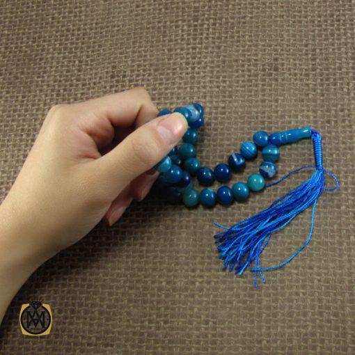 تسبیح عقیق آبی 33 دانه گرد -کد 4038 - تصویر 5