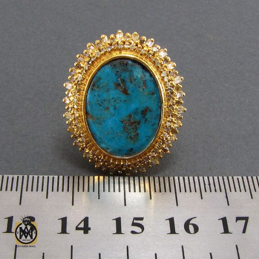 انگشتر فیروزه نیشابور و الماس اصل زنانه طرح دلدار - کد 2068 - تصویر 5