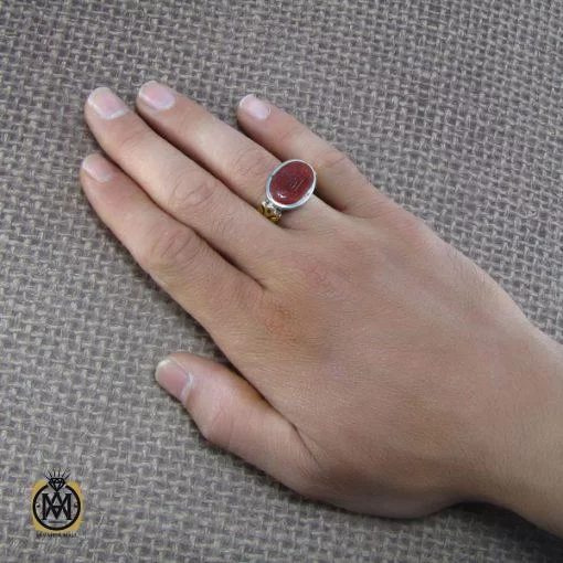 انگشتر عقیق یمن مردانه با حکاکی ذکر صلوات - کد 8082 - تصویر 6