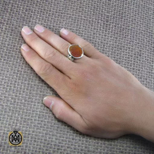 انگشتر عقیق یمن مردانه با حکاکی ذکر صلوات - کد 8083 - تصویر 6