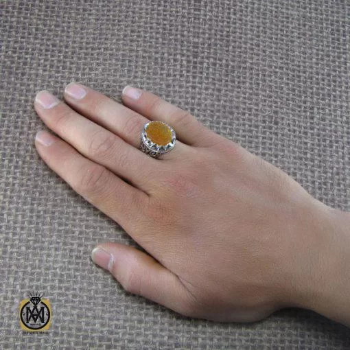 انگشتر عقیق یمن مردانه با حکاکی العزه لله جميعا - کد 8096 - تصویر 6