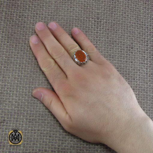 انگشتر عقیق یمن مردانه با حکاکی یا علی مدد - کد 8106 - تصویر 6