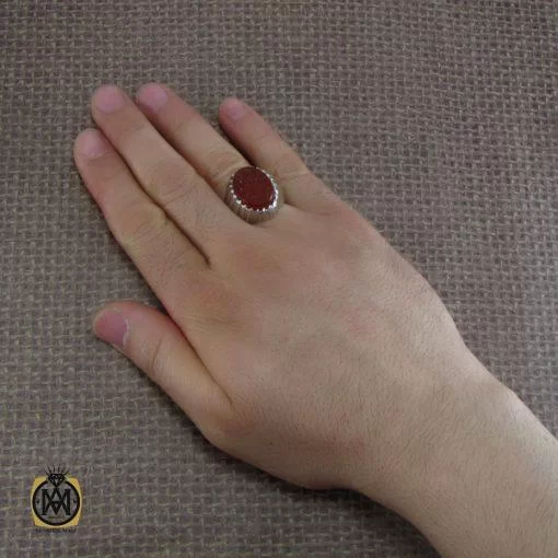 انگشتر عقیق یمن مردانه با حکاکی السلام علی خاتم النبین - کد 8111 - تصویر 6