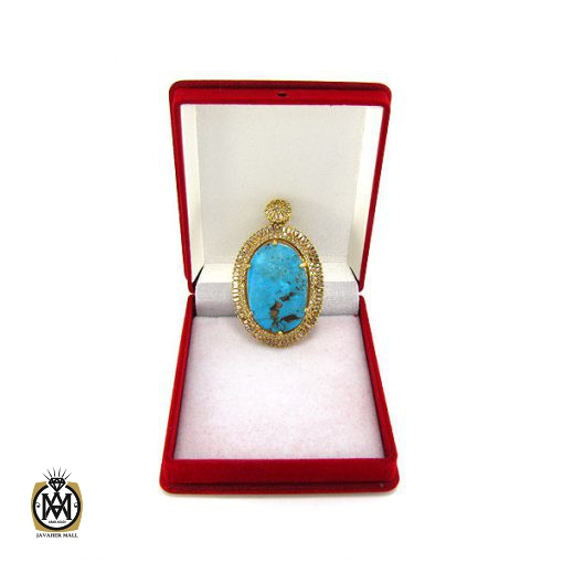 مدال فیروزه نیشابور و الماس اصل زنانه طرح تابان - کد 3003 - تصویر 6