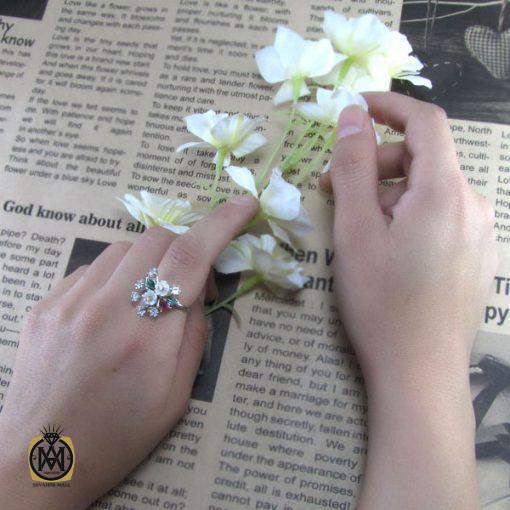 انگشتر تورمالین، کوارتز و صدف طرح سوسن زنانه -کد 2023 - تصویر 6