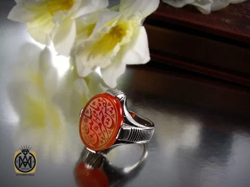 انگشتر عقیق یمن مردانه با حکاکی یا نفس خیر المرسلین - کد 8241 - تصویر 6