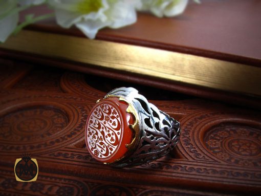 انگشتر عقیق یمن مردانه با حکاکی علی خازن علم النبی - کد 8246 - تصویر 6