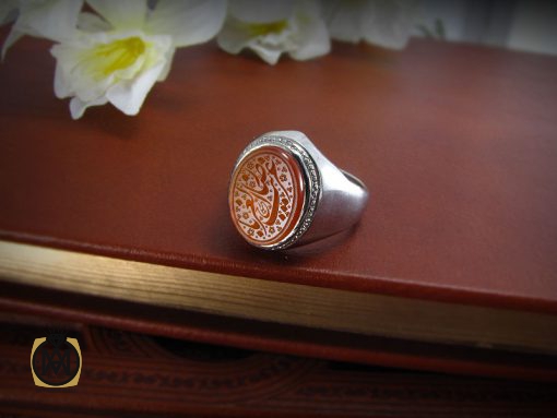 انگشتر عقیق یمن مردانه با حکاکی رضا غریب الغربا - کد 8247 - تصویر 6
