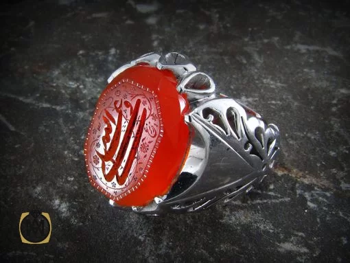 انگشتر عقیق یمن مردانه با حکاکی علی ولی الله - کد 8251 - تصویر 6