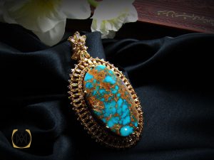 00 مدال فیروزه نیشابور و الماس اصل زنانه طرح تابان - کد 3010 - تصویر 5