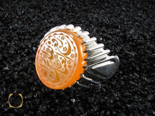 انگشتر عقیق یمن شرف الشمس با حکاکی رفع الله رایة العباس - کد 8266 - تصویر 6