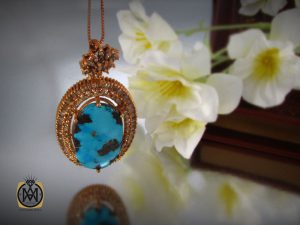 00 مدال فیروزه نیشابور و الماس اصل زنانه طرح تابان - کد 3011 - تصویر 5