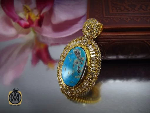 مدال فیروزه نیشابور و الماس اصل زنانه طرح آلاله - کد 3006 - تصویر 5