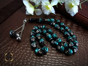 00 تسبیح یسر مالاکیت و نقره 33 دانه مرغوب - کد 4096 - تصویر 6