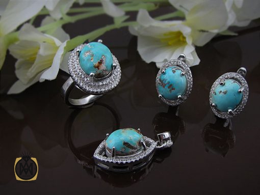 سرویس نقره با نگین فیروزه نیشابور زنانه طرح شيدا - کد 7044 - تصویر 9