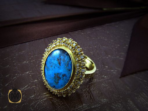 انگشتر فیروزه نیشابور و الماس اصل زنانه طرح دلدار - کد 2068 - تصویر 7