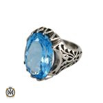 انگشتر توپاز آبی مردانه اصل معدنی و مرغوب - کد 8178