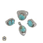 سرویس نقره با نگین فیروزه نیشابور زنانه طرح شيدا - کد 7044