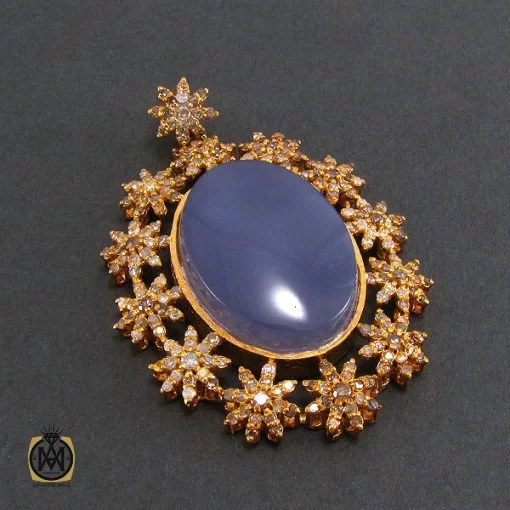 مدال عقیق یمن کبود و الماس اصل زنانه طرح ارغوان - کد 3007 - تصویر 2