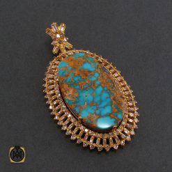 مدال فیروزه نیشابور و الماس اصل زنانه طرح تابان - کد 3010 مدال فیروزه نیشابور و الماس اصل زنانه طرح تابان - کد 3010
