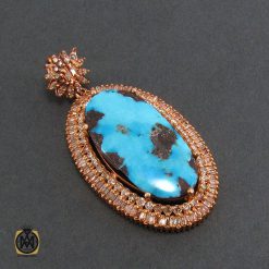 مدال فیروزه نیشابور و الماس اصل زنانه طرح تابان - کد 3011 مدال فیروزه نیشابور و الماس اصل زنانه طرح تابان - کد 3011