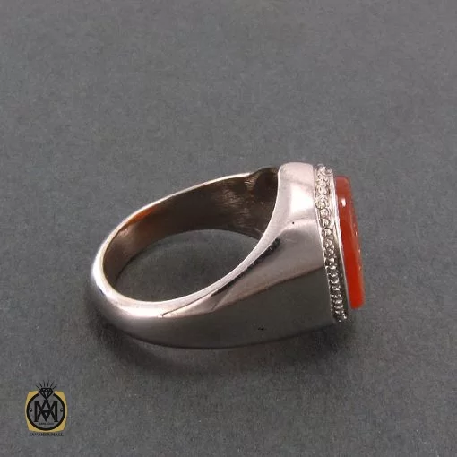 انگشتر عقیق یمن مردانه با حکاکی رضا غریب الغربا - کد 8247 - تصویر 2