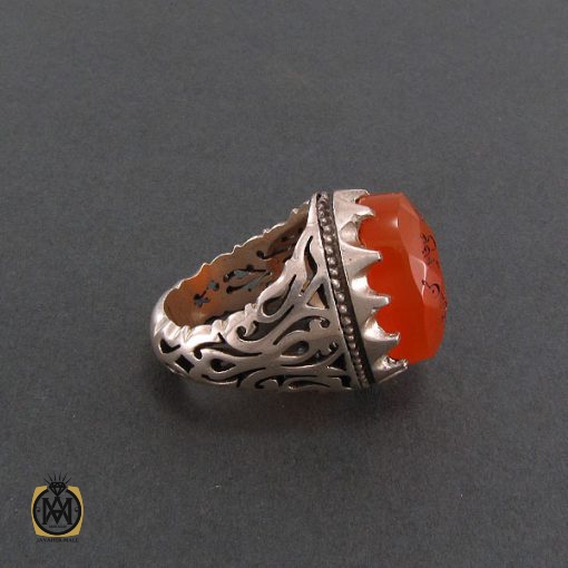 انگشتر عقیق یمن مردانه با حکاکی چهارده معصوم - کد 8252 - تصویر 2