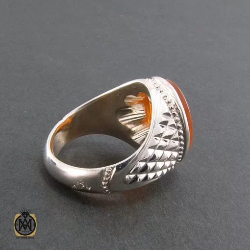 انگشتر عقیق یمن مردانه با حکاکی روحی لک الفدا حسین - کد 8275 - تصویر 2