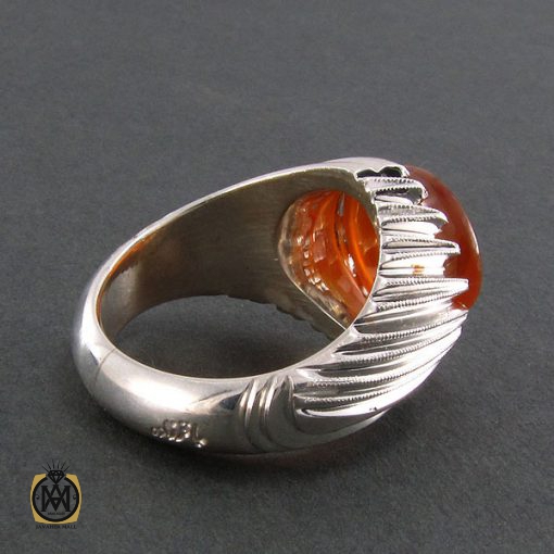 2 انگشتر عقیق یمن مردانه با حکاکی یا ابوفاضل مددی - کد 8282 - تصویر 2