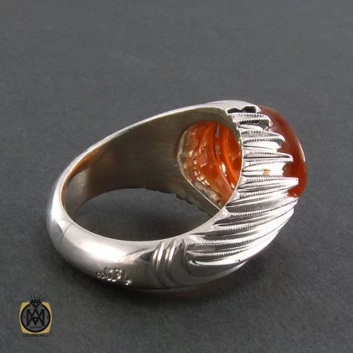 انگشتر عقیق یمن مردانه با حکاکی یا ابوفاضل مددی - کد 8282 - تصویر 2